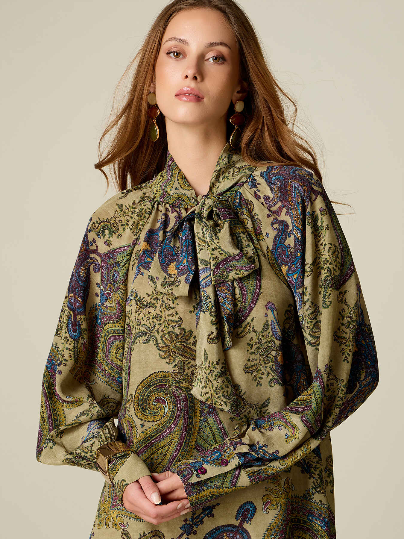 Patterned blouse with tie bow image number 2