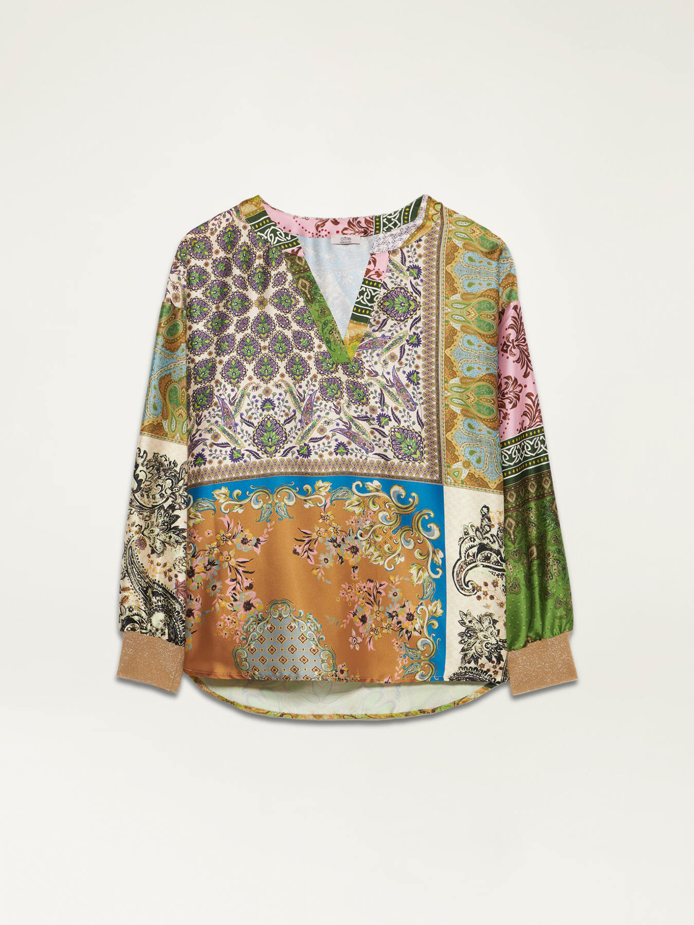 Blusa maniche lunghe in raso fantasia image number 4