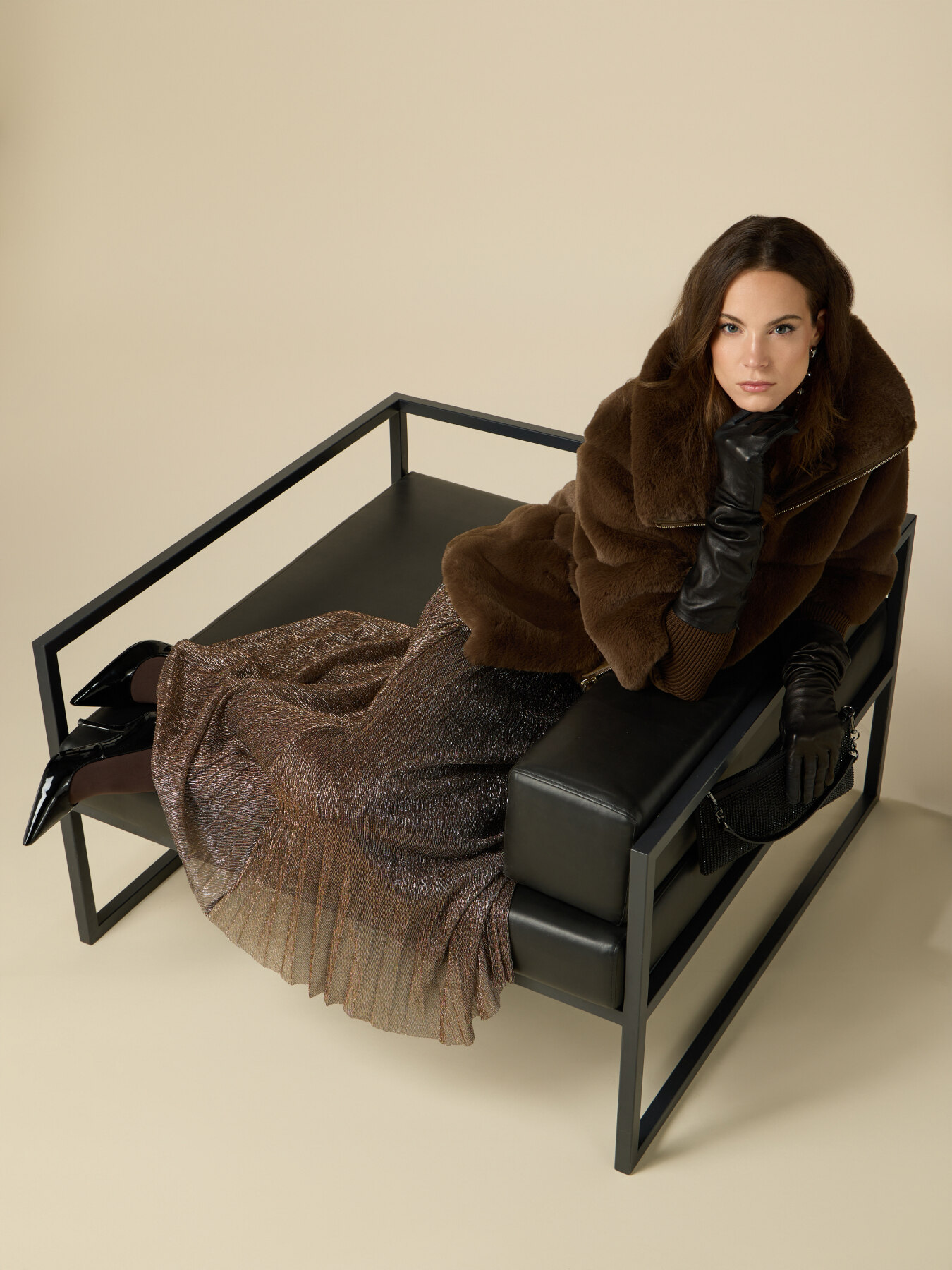 Pleated lurex midi skirt image number 0