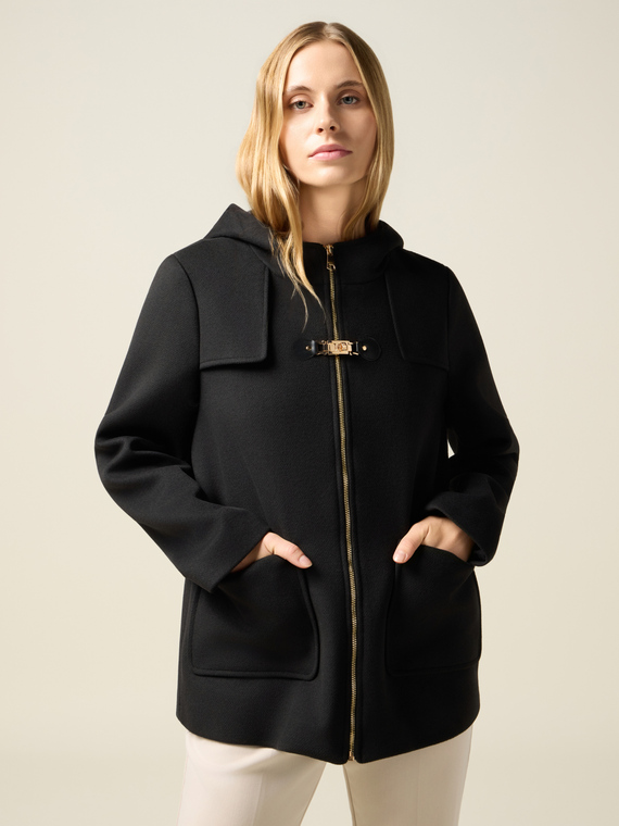 Hooded jacket with buckle