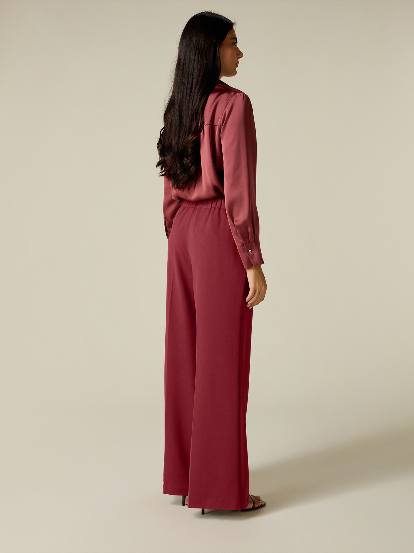Wide-leg palazzo pants in crepe fabric image number 1