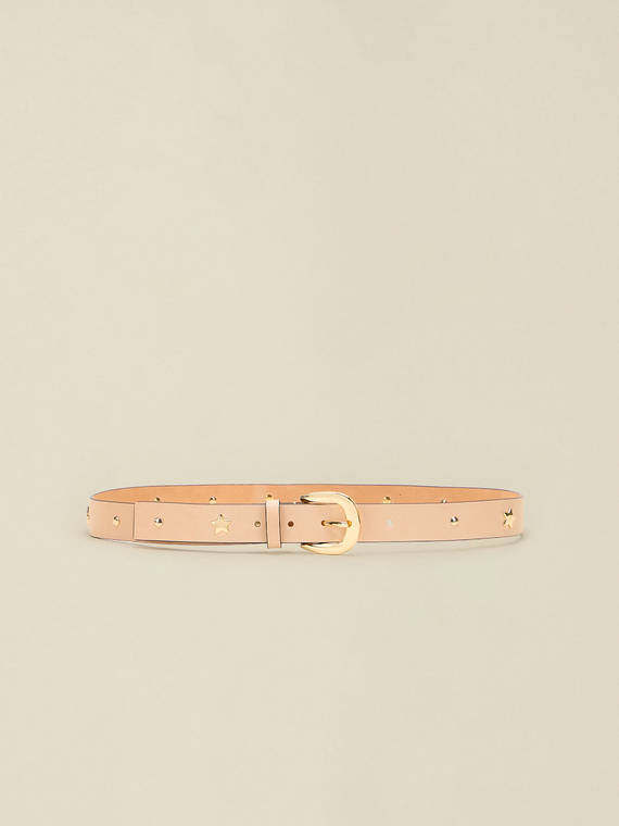 Genuine leather belt with star studs