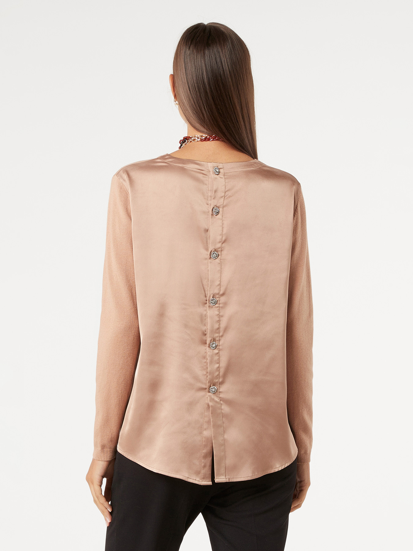 Dual-fabric wool blend sweater image number 1