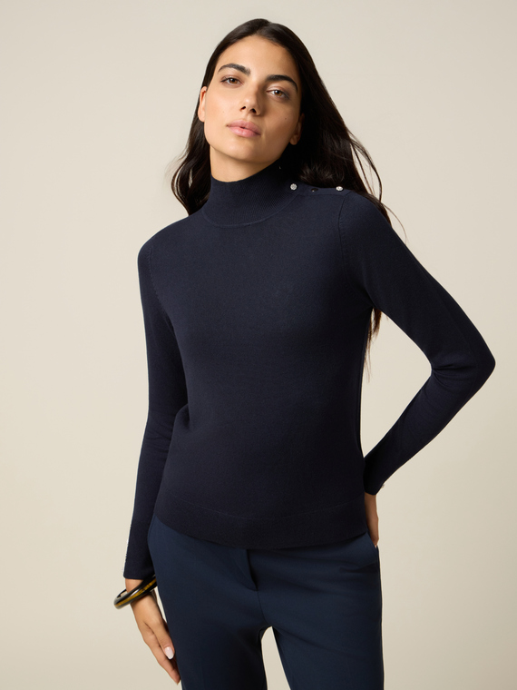 Jersey de cuello alto ajustado de mezcla de viscosa