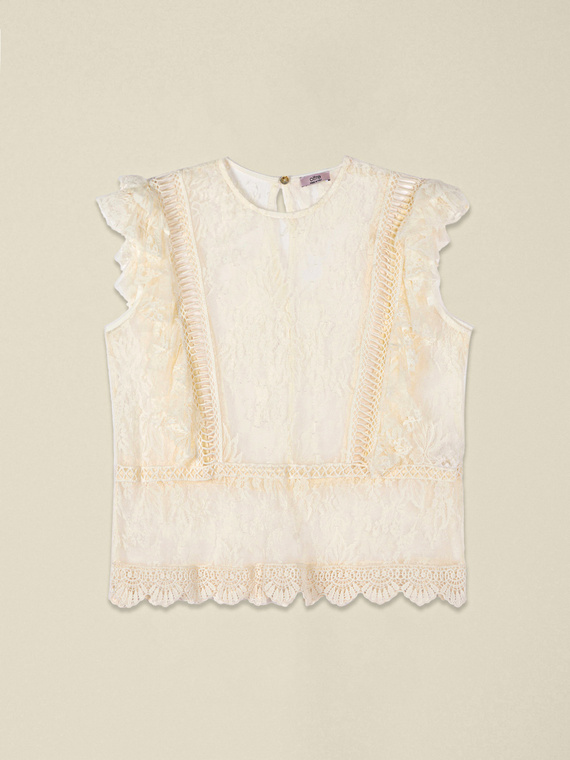 Top in tulle ricamato see-through