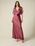 Rochie lungă din satin cu aplicație florală image number 0