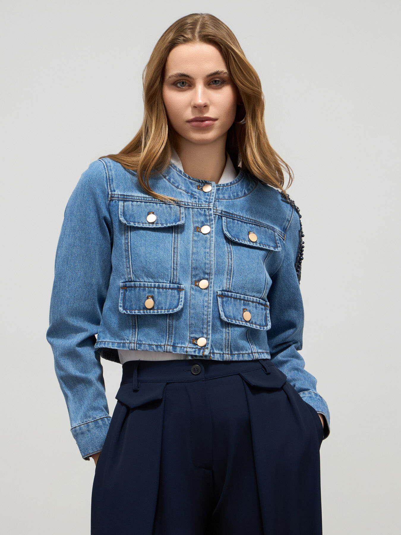 Denim jacket with appliqu&eacute;s image number 0