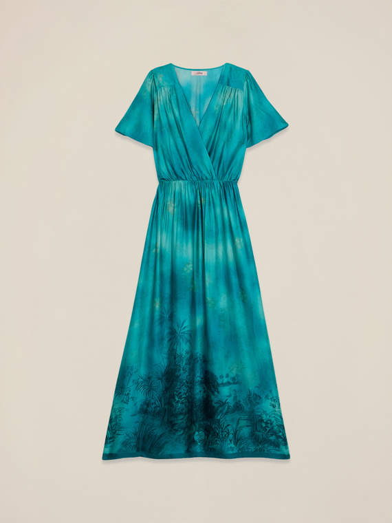 Langes Kleid aus gemustertem Satin