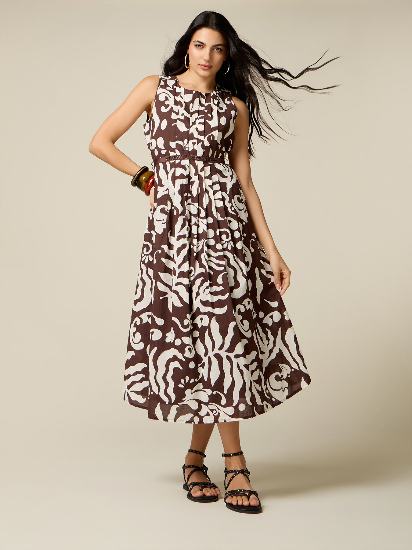 Flare dress in patterned cotton image number 0