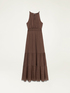 Long halter-neck silk blend dress image number 4