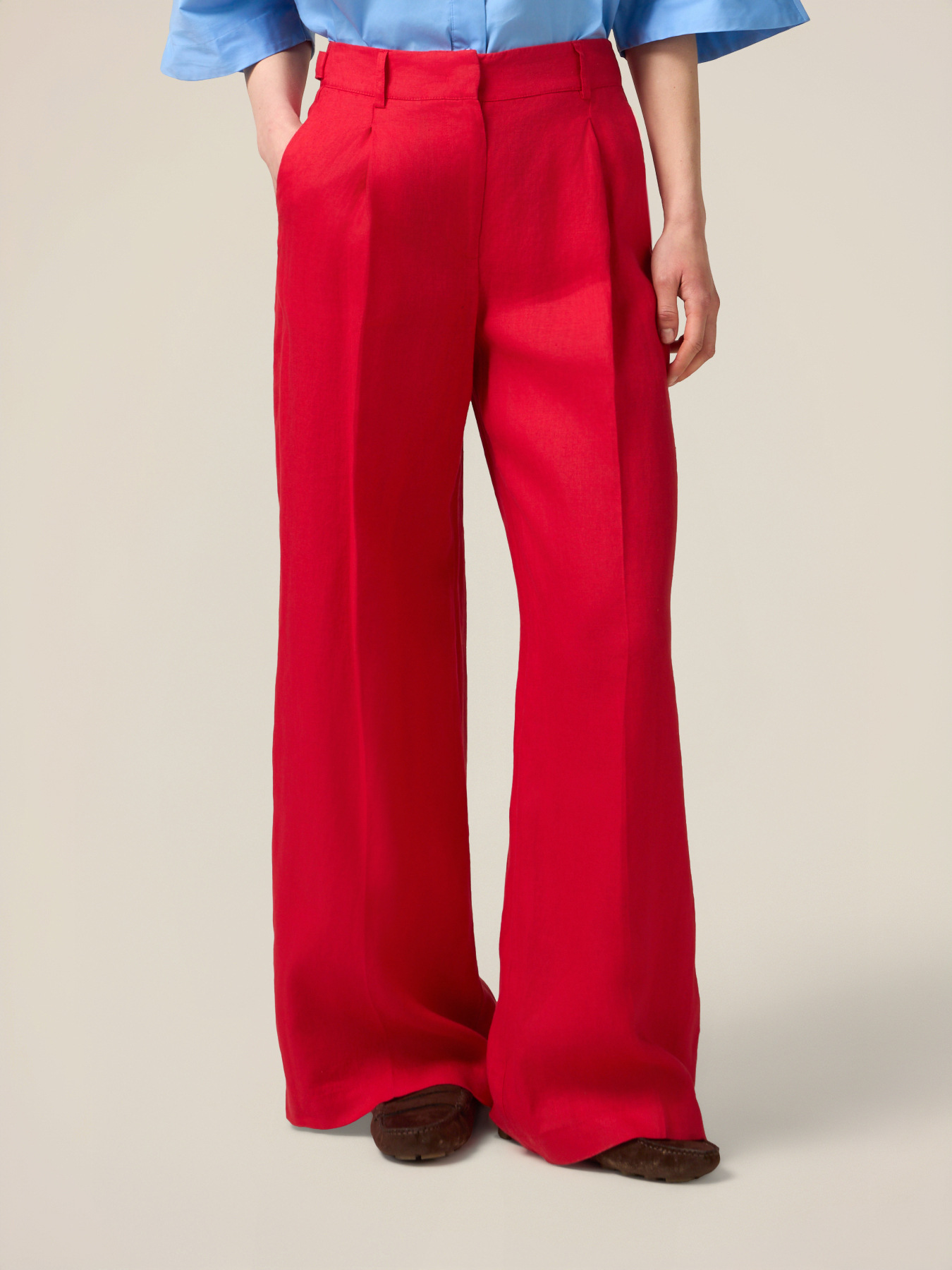 Pantaloni palazzo 100% lino image number 3