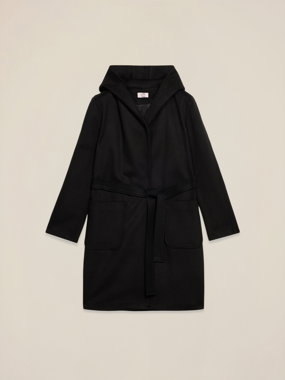 Hooded coat with belt