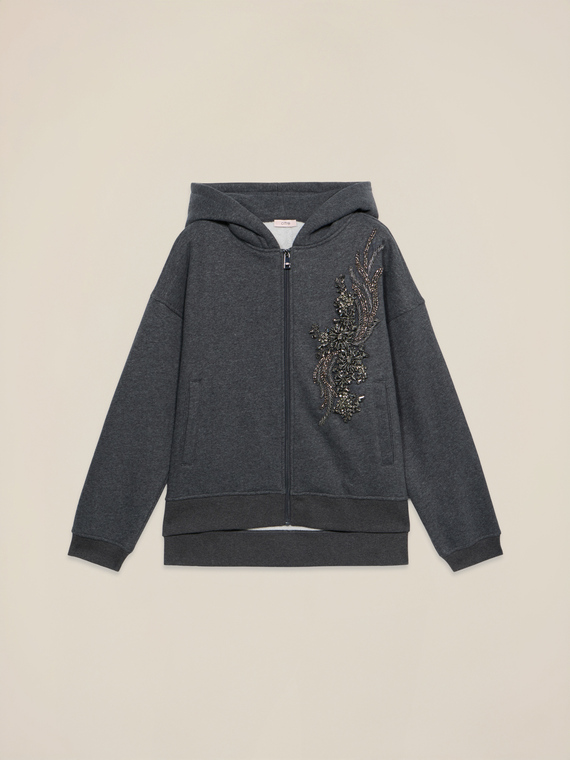 Offene Sweatjacke mit Blumenapplikation