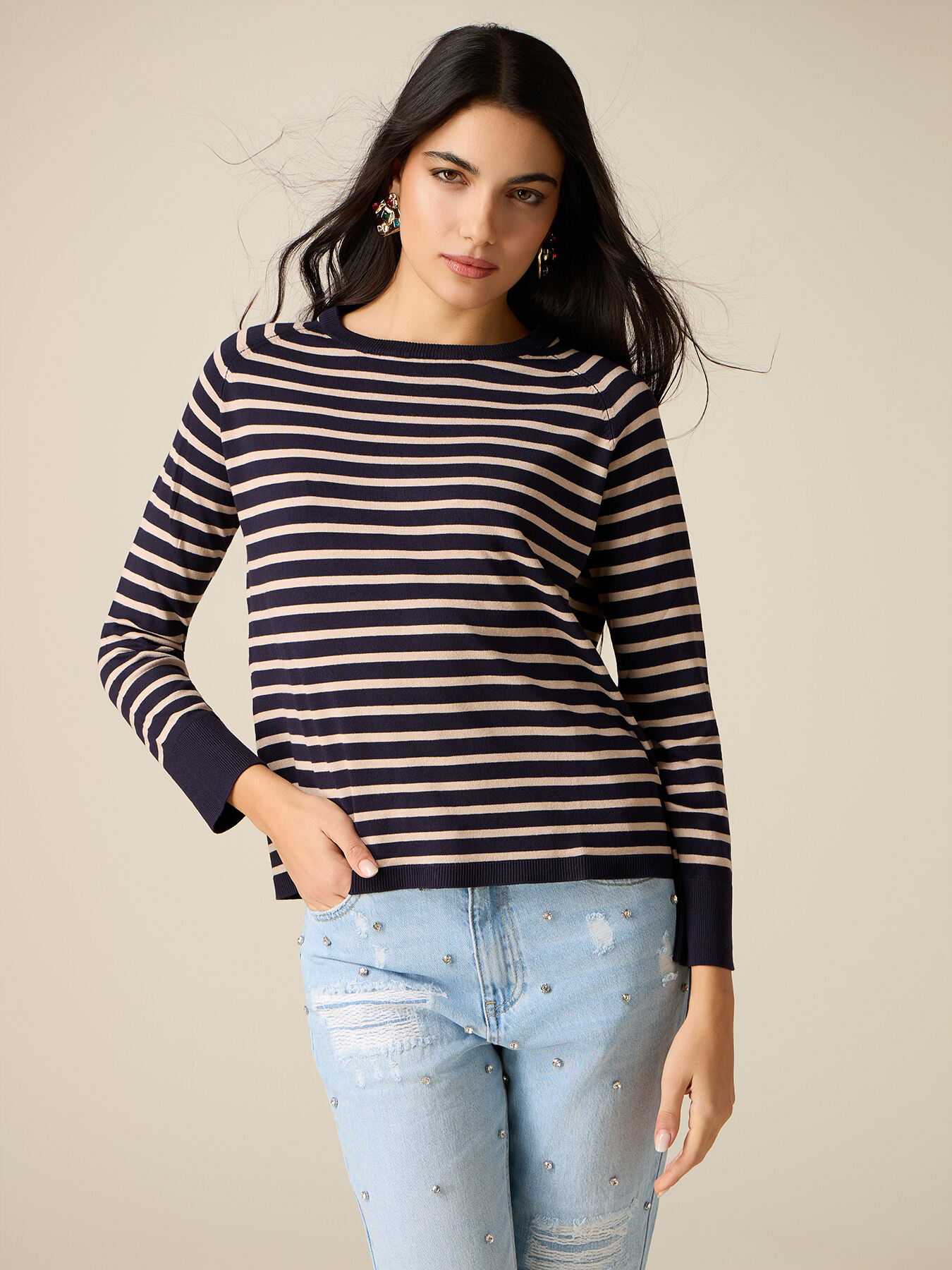 Striped sweater with buttons on the back image number 0