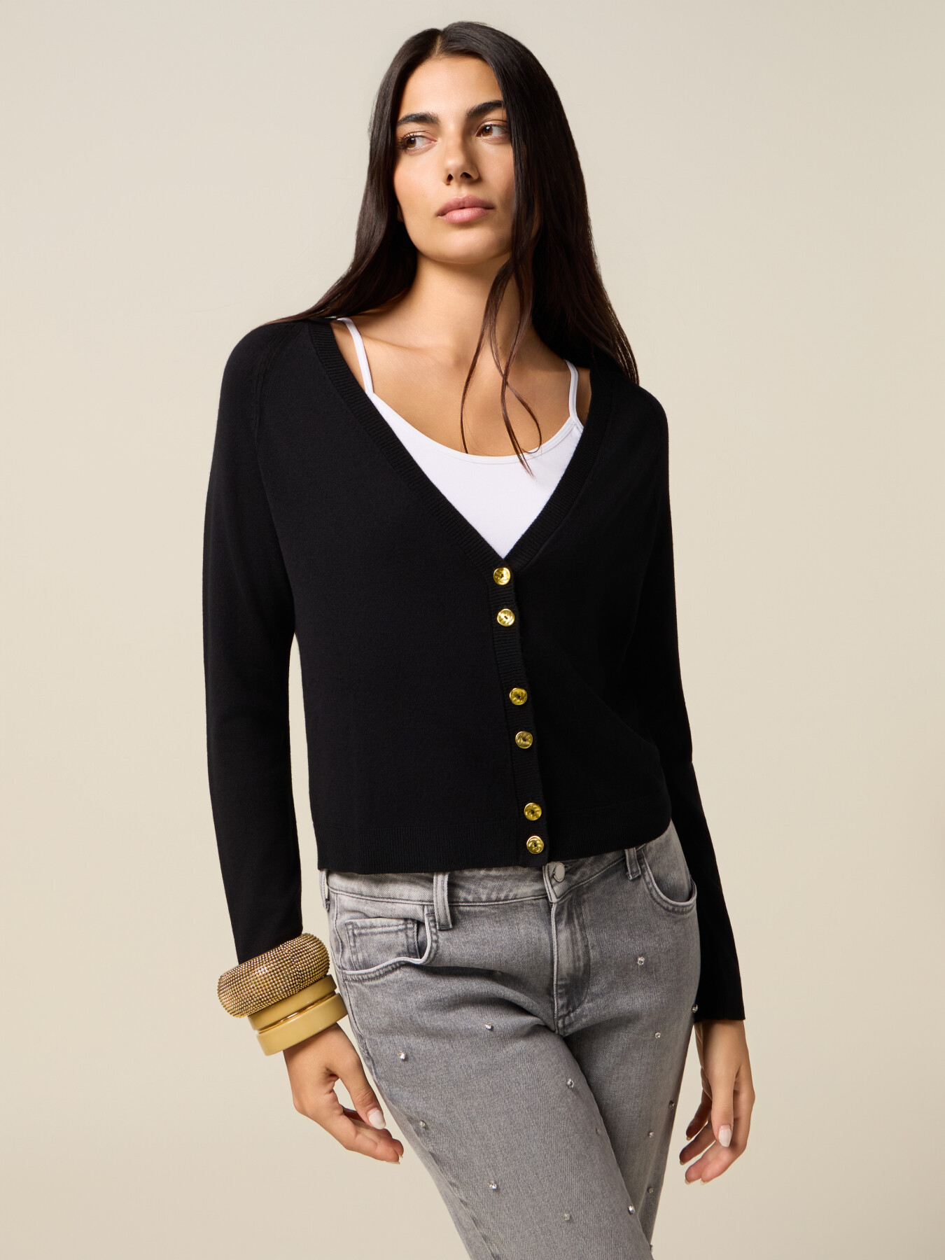 Cardigan scollo a V misto viscosa image number 0