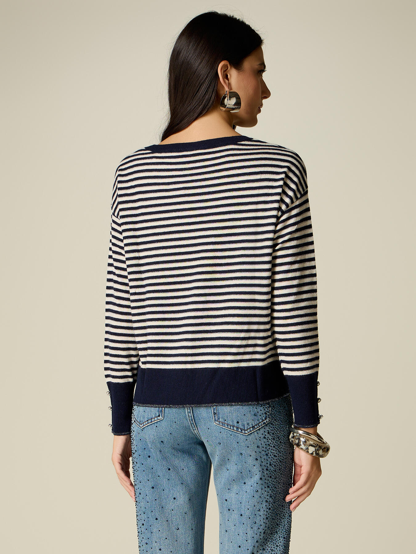 Gestreifter Pullover aus Cashmere-Mix mit Juwelenkn&ouml;pfen image number 1