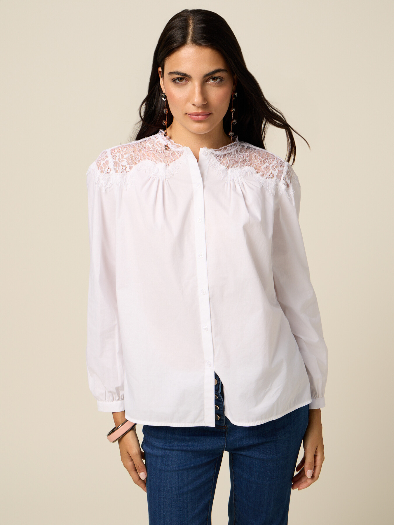 Shirt with lace inserts image number 0