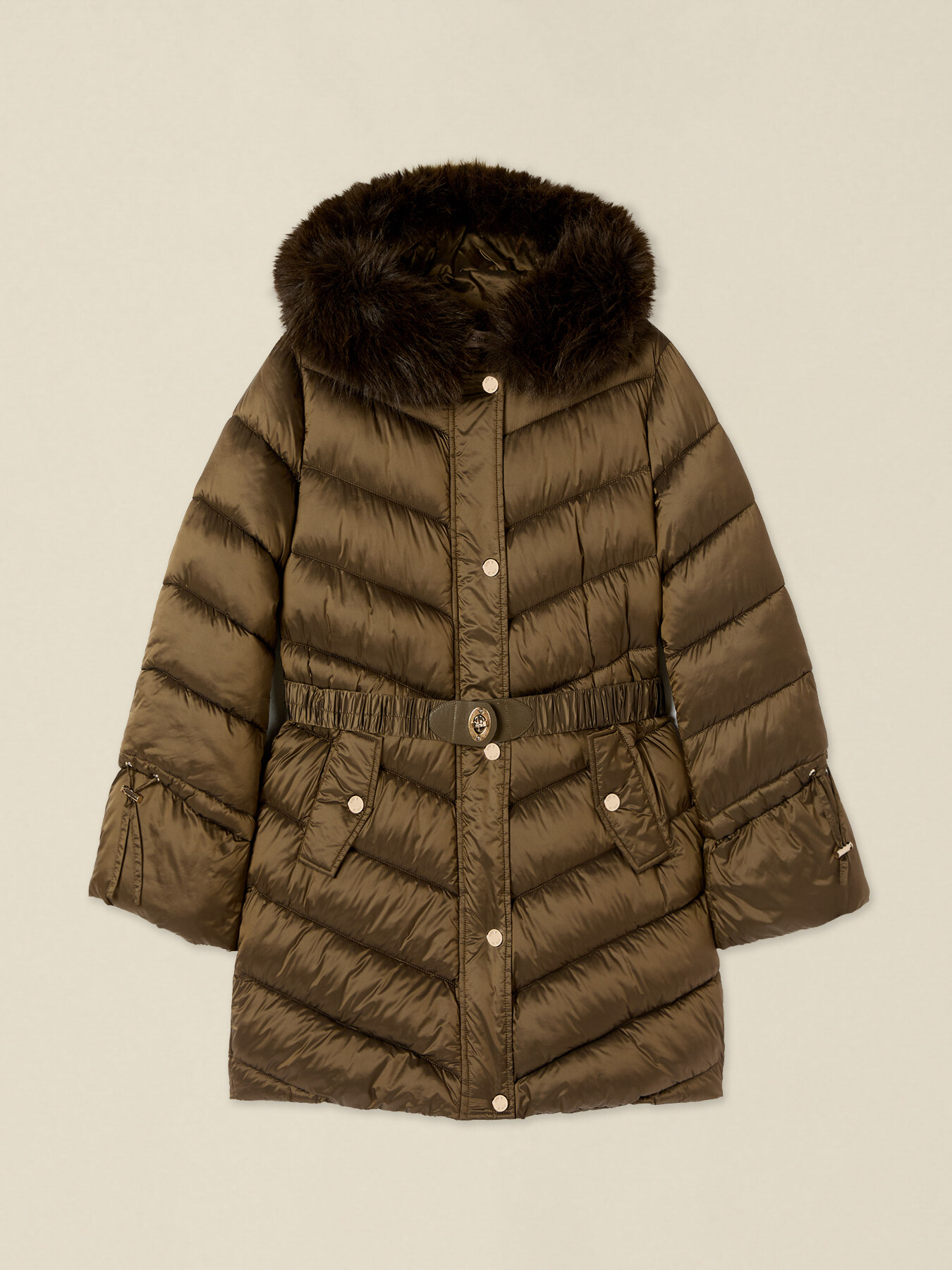 Mid-length Steppjacke mit Kapuze und Pl&uuml;schbesatz image number 0