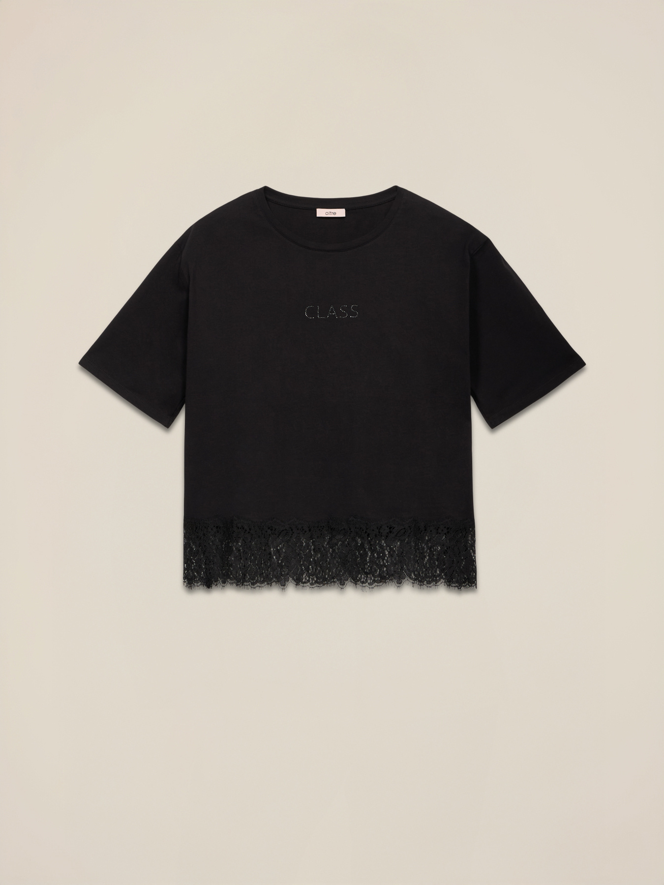 T-shirt con pizzo e applicazione lettering image number 3