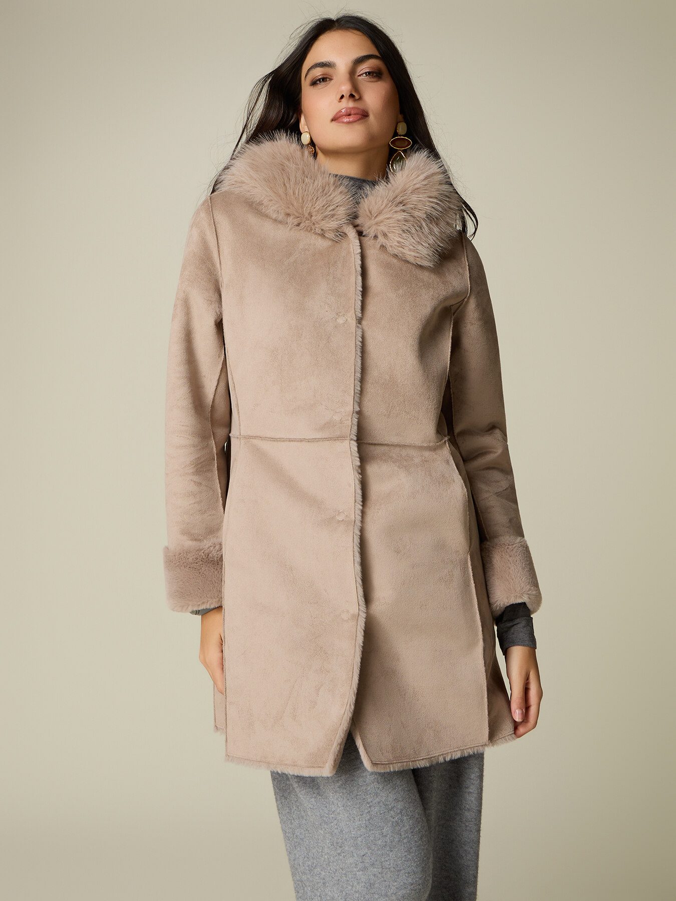 Manteau &agrave; capuche effet shearling image number 0