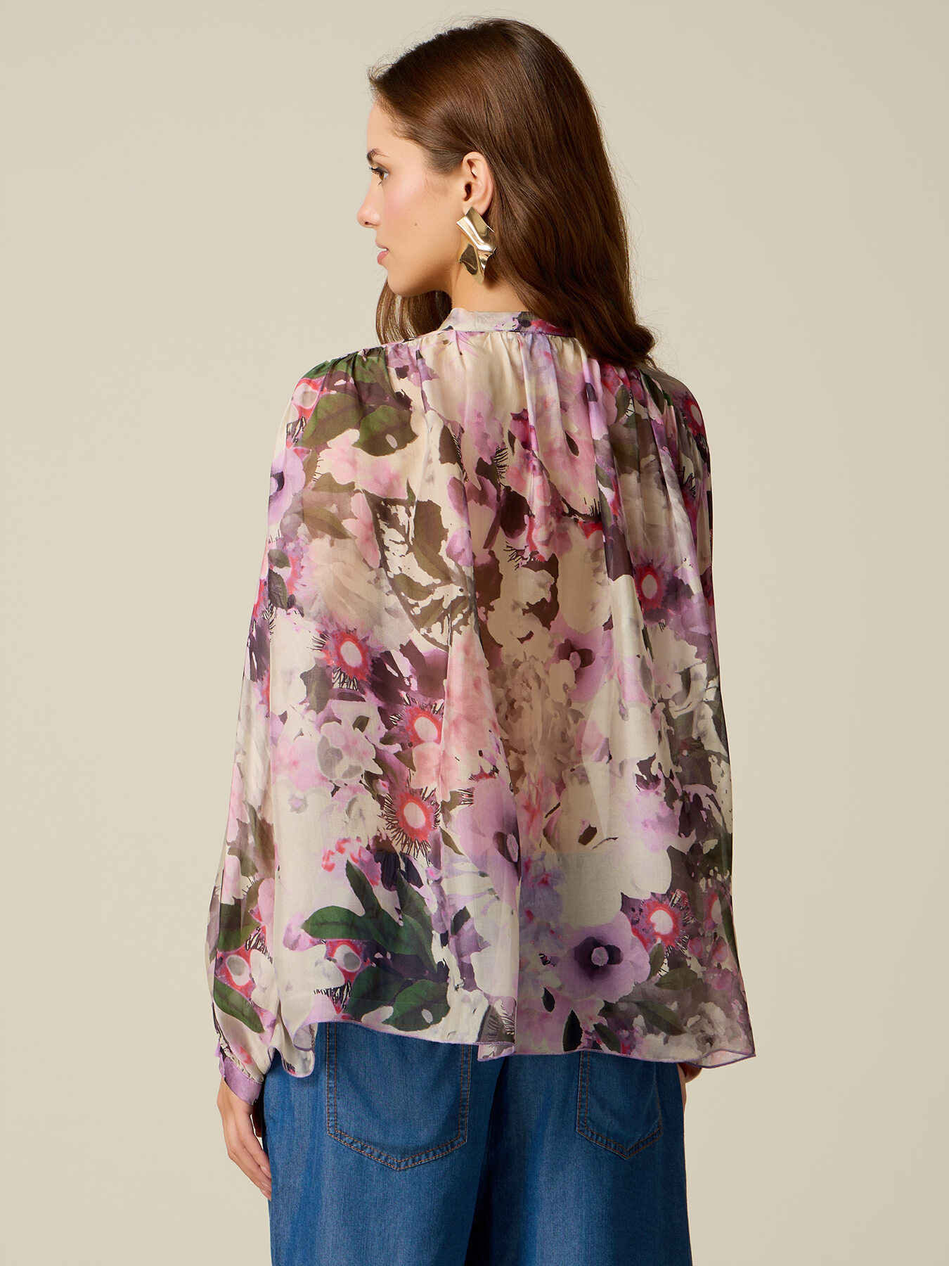 Patterned mixed silk voile blouse image number 1