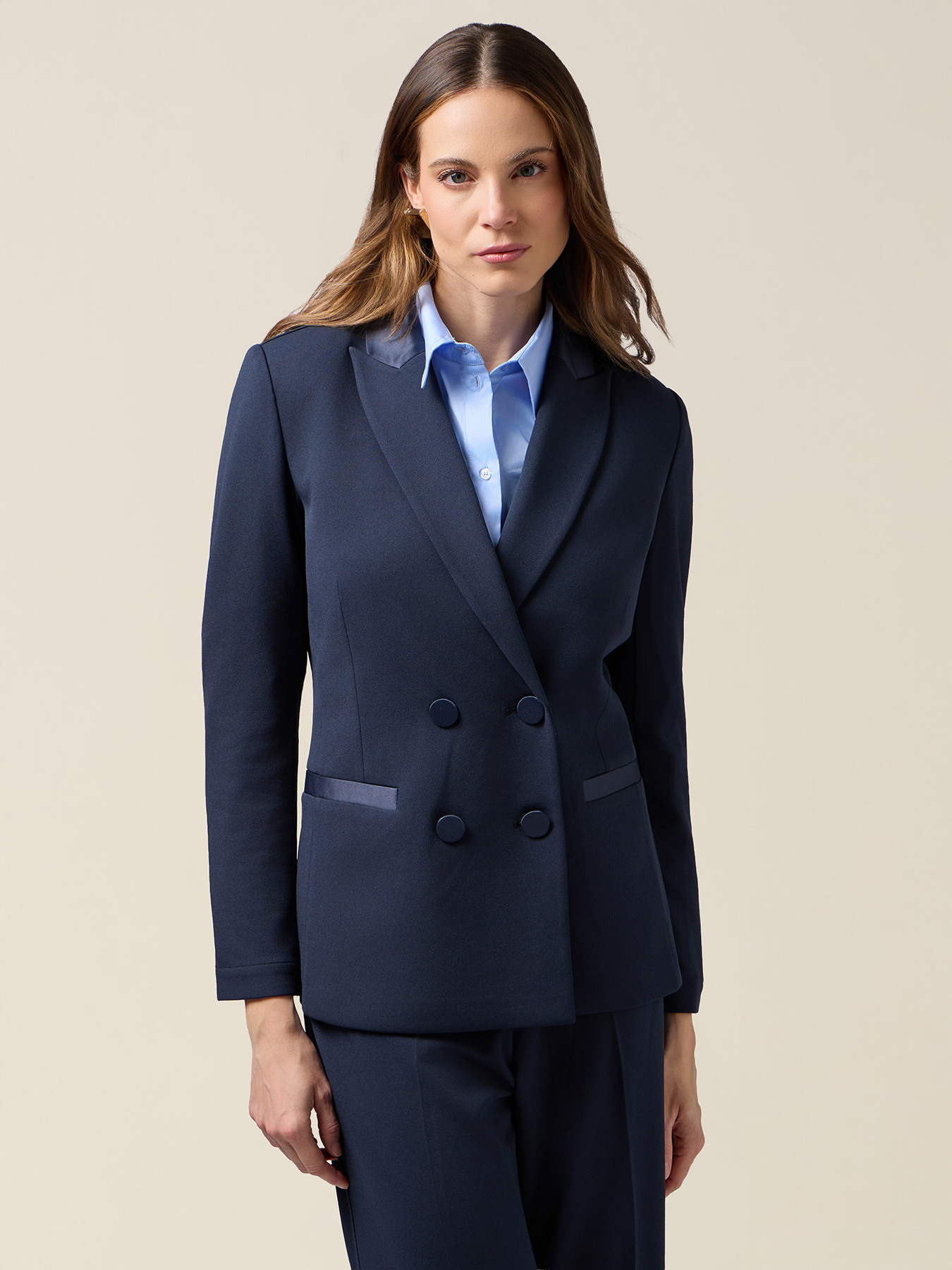 Double-breasted blazer with covered buttons image number 0