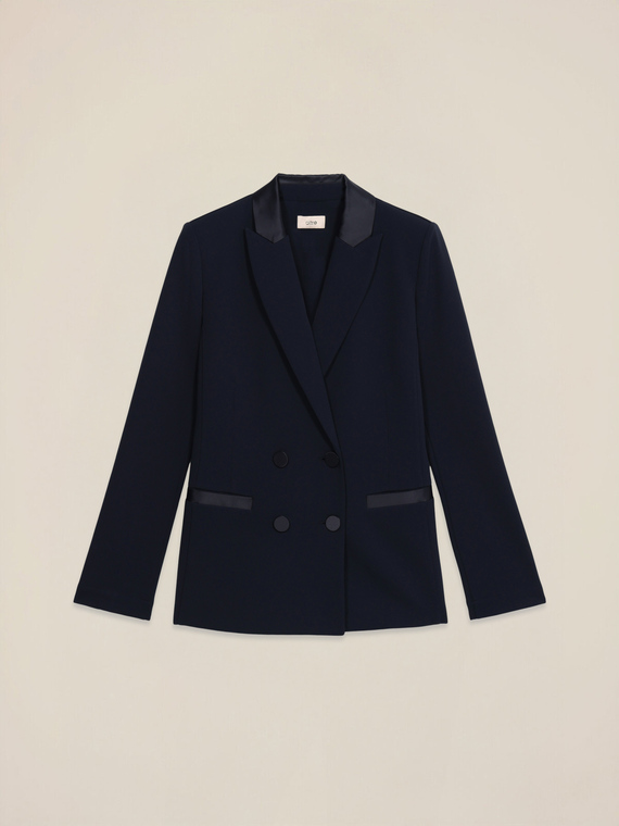 Double-breasted blazer with covered buttons