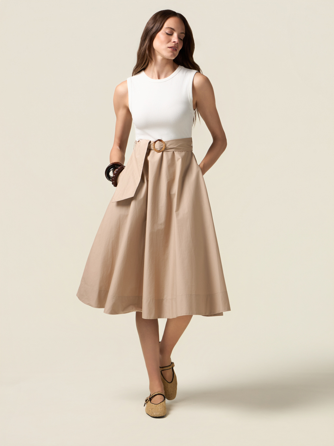 Two-tone dress with belt image number 0