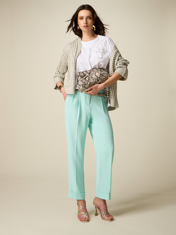 Cr&ecirc;pe fabric trousers with pleats