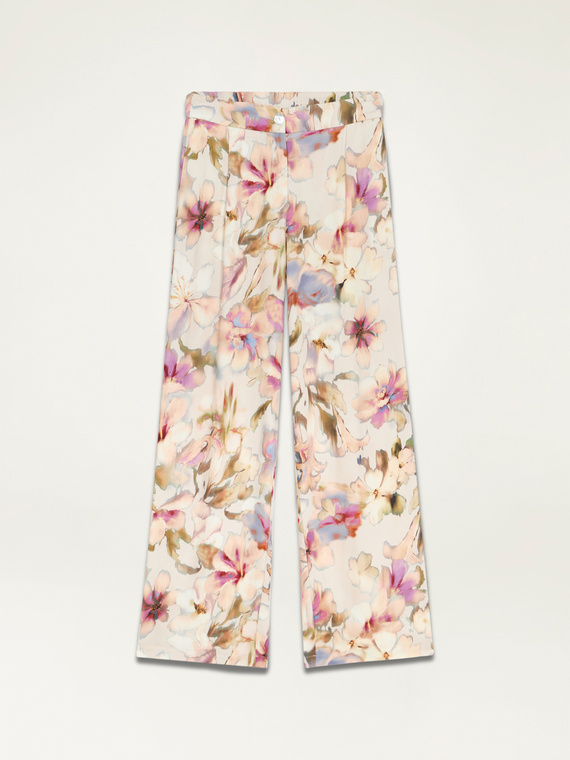 Pantalon large en satin à fleurs
