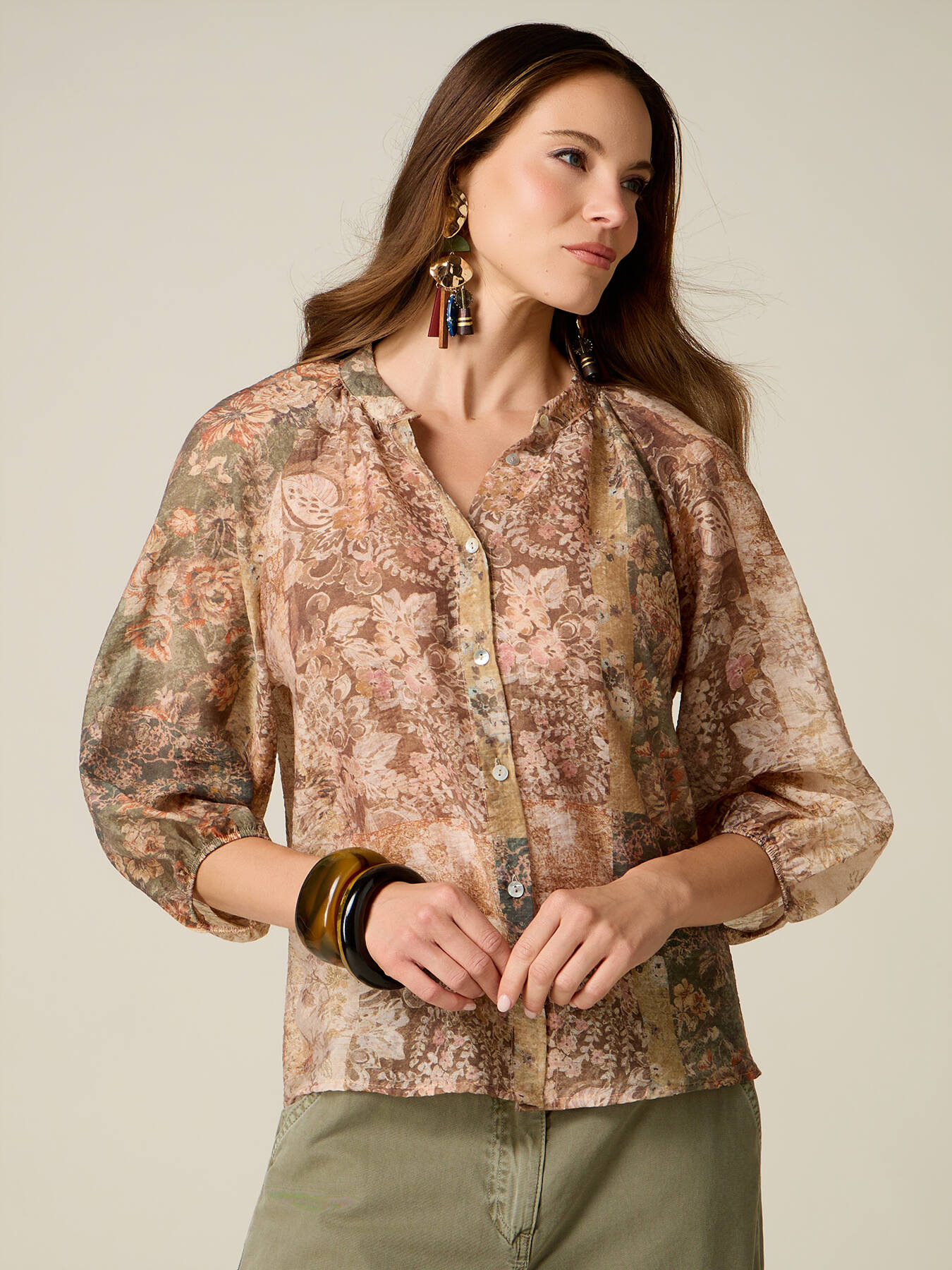 Blouse en m&eacute;lange lyocell &agrave; motifs image number 0