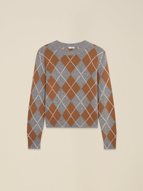 Pure wool sweater in argyle knit