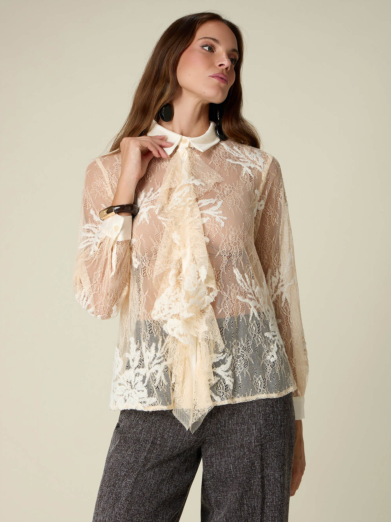 Lace shirt with ruffles image number 0
