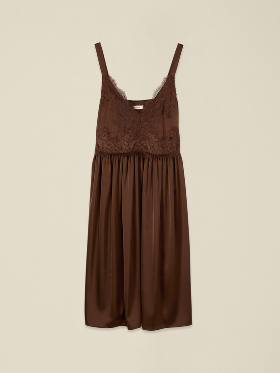 Satin dress with lace insert