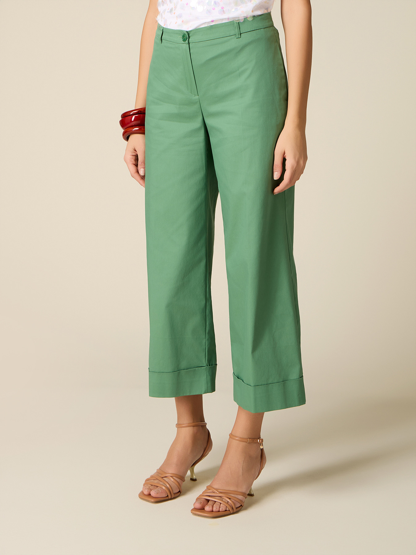 Cotton blend cropped trousers image number 3