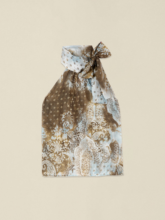 Patterned top with bow
