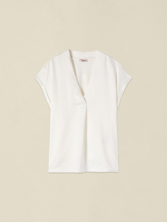 T-shirt bimaterica scollo a V