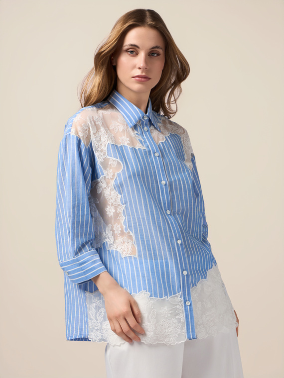 Oversized striped shirt with lace