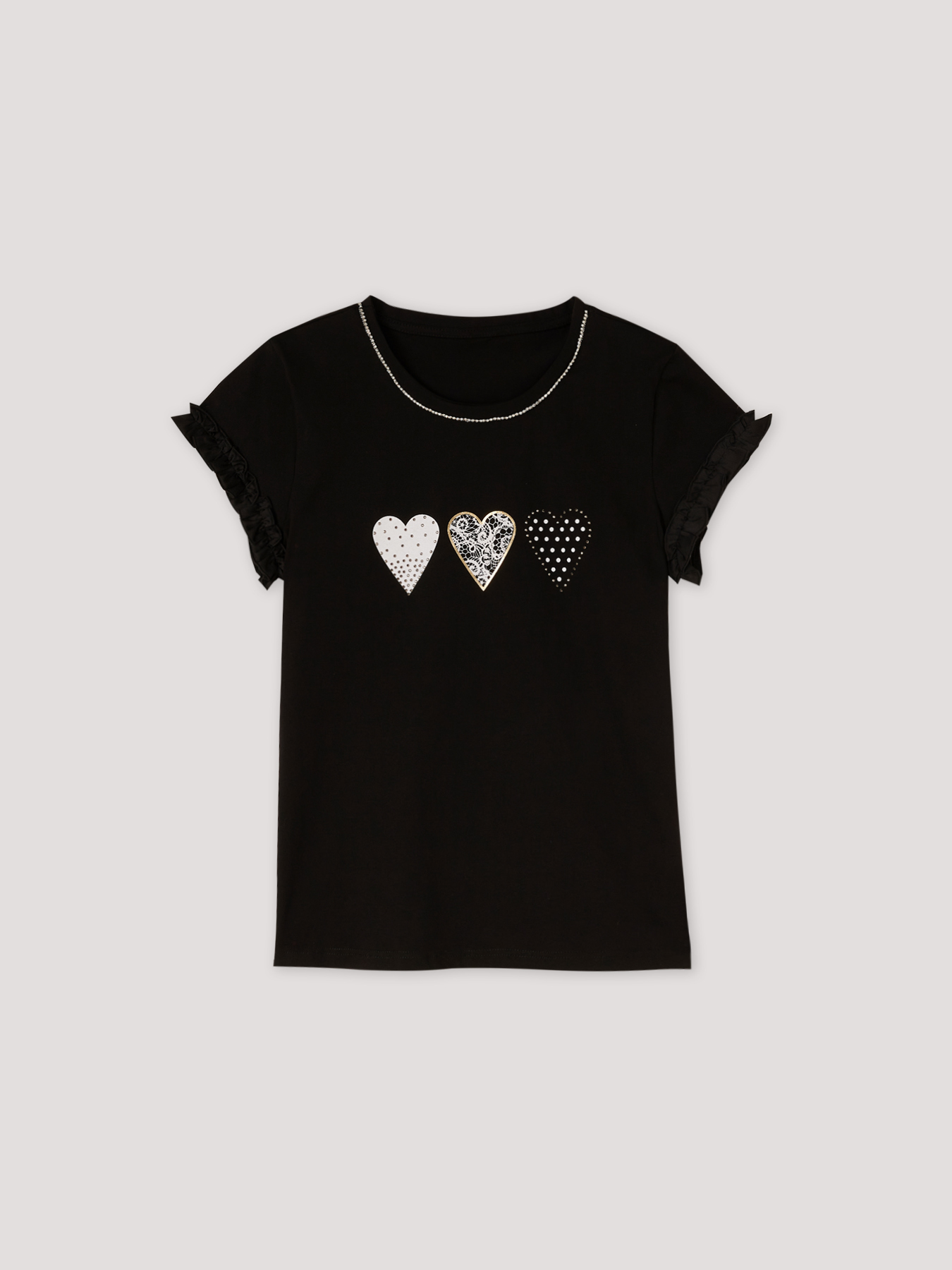 T-Shirt mit Druck und Strass-Steinchen image number 3