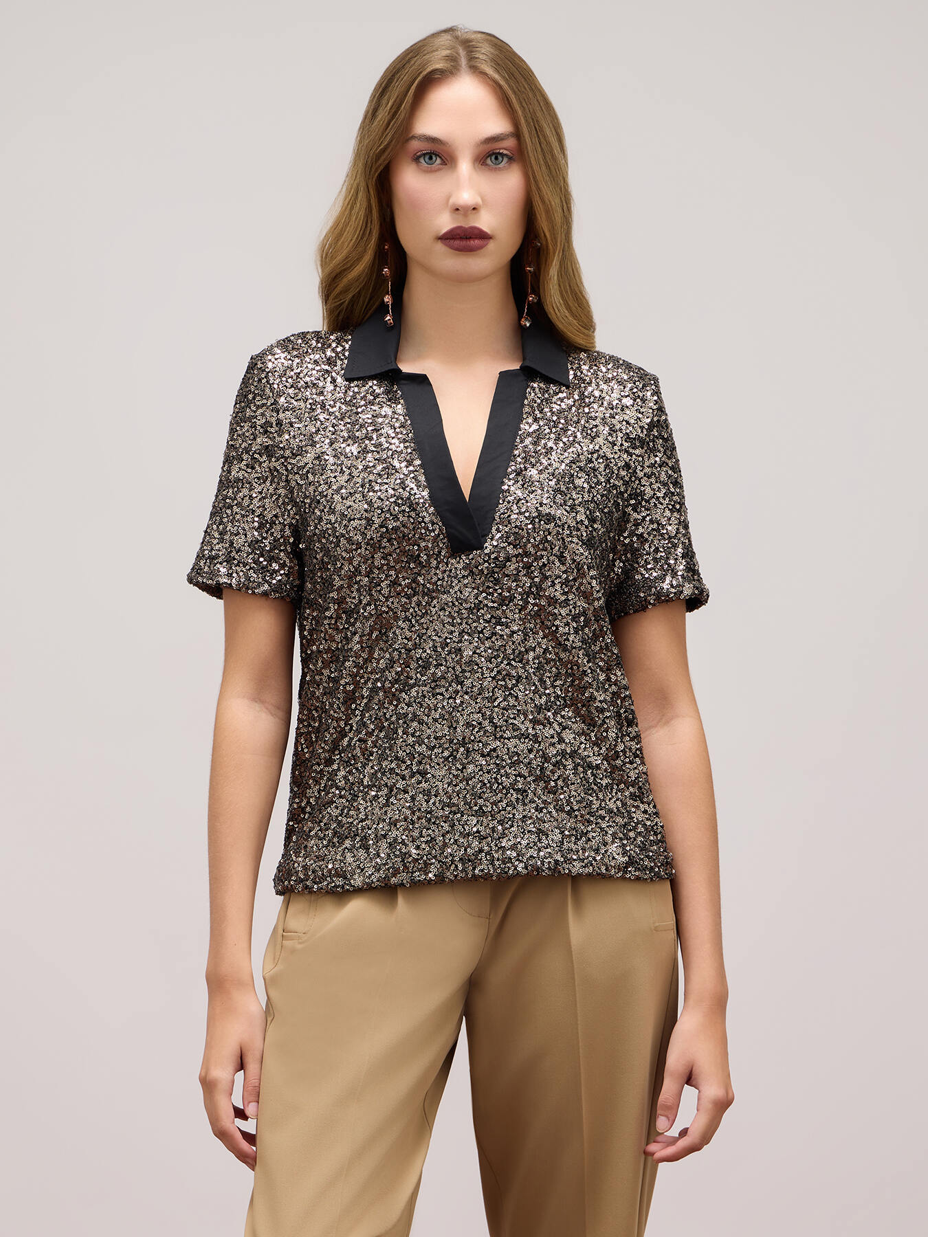 Camiseta polo de lentejuelas image number 1