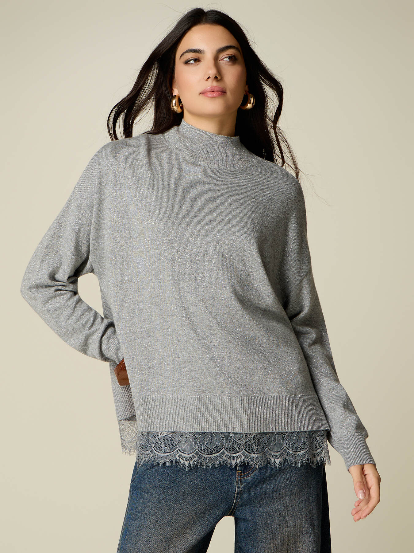 Dolcevita lurex misto lana con pizzo image number 0