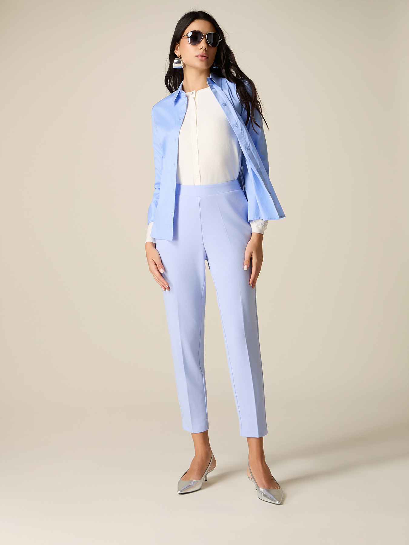 Regular pants in cr&ecirc;pe fabric image number 0