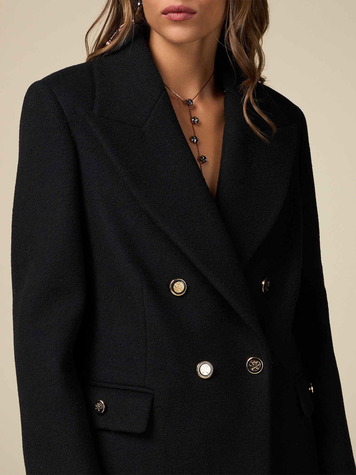 Manteau &agrave; double boutonnage en laine m&eacute;lang&eacute;e image number 3