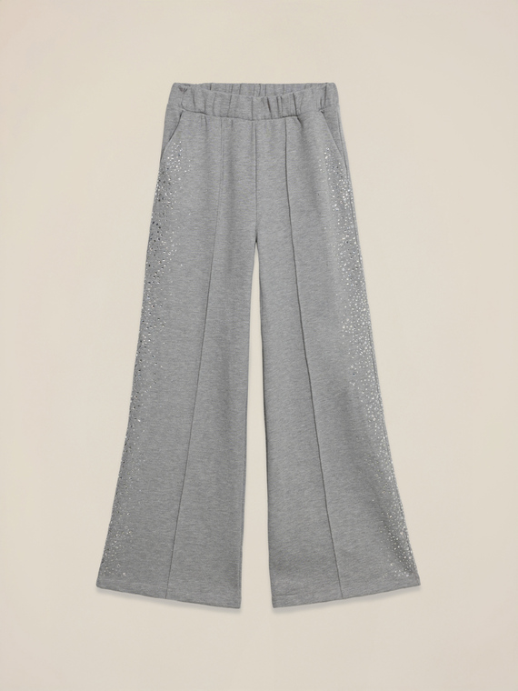 Palazzo-Hose aus Sweatstoff mit Kristallen