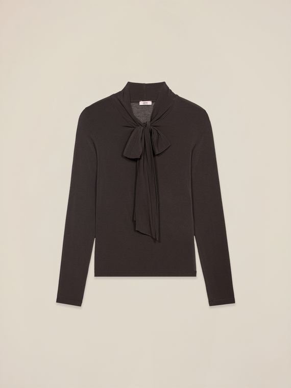 T-shirt en m&eacute;lange de cachemire avec n&oelig;ud