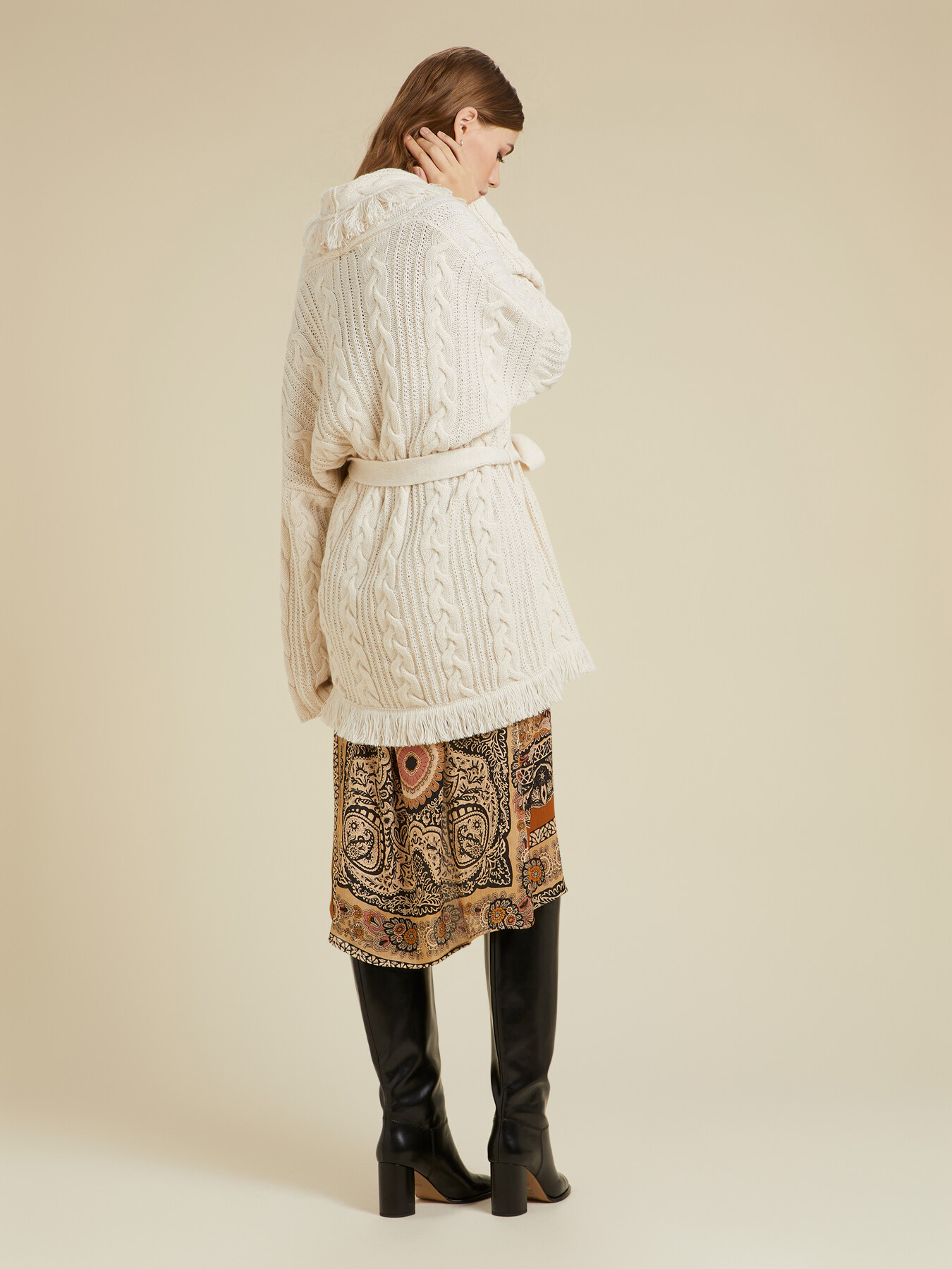 Cardigan over misto lana con frange image number 2