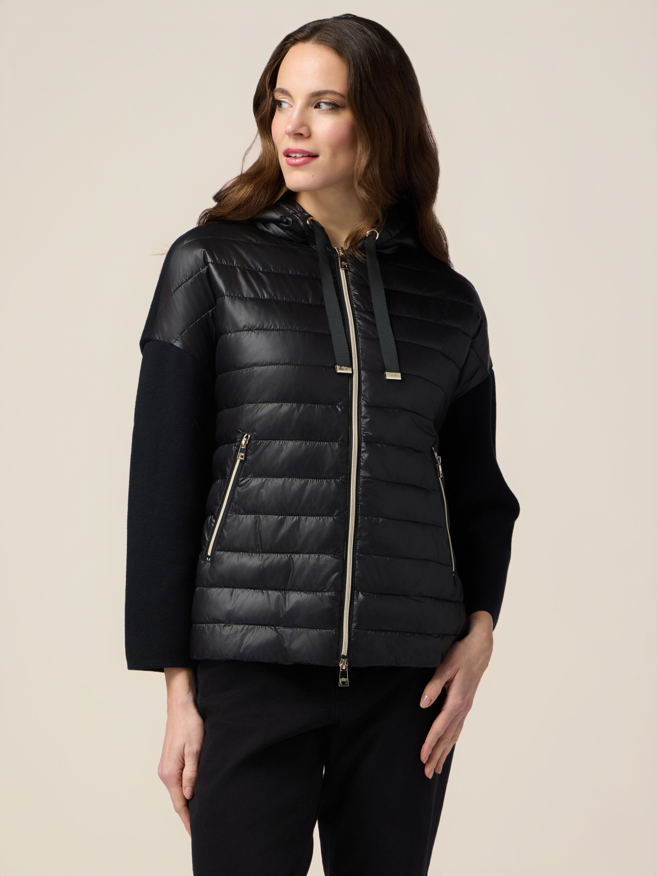 Piumino con parti in maglia image number 0