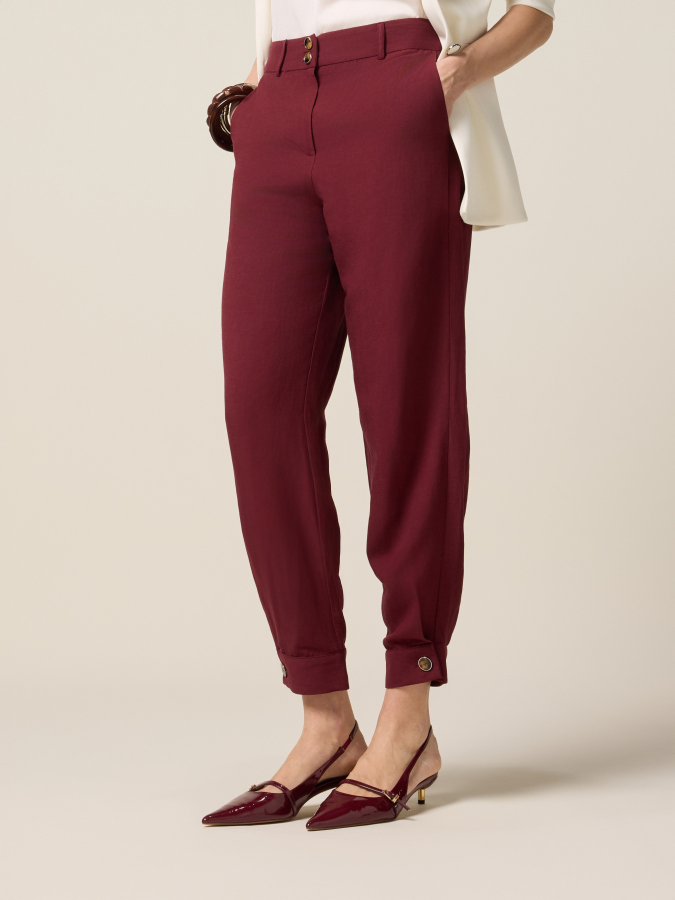 Pantaloni largi din in/v&acirc;scoză image number 3