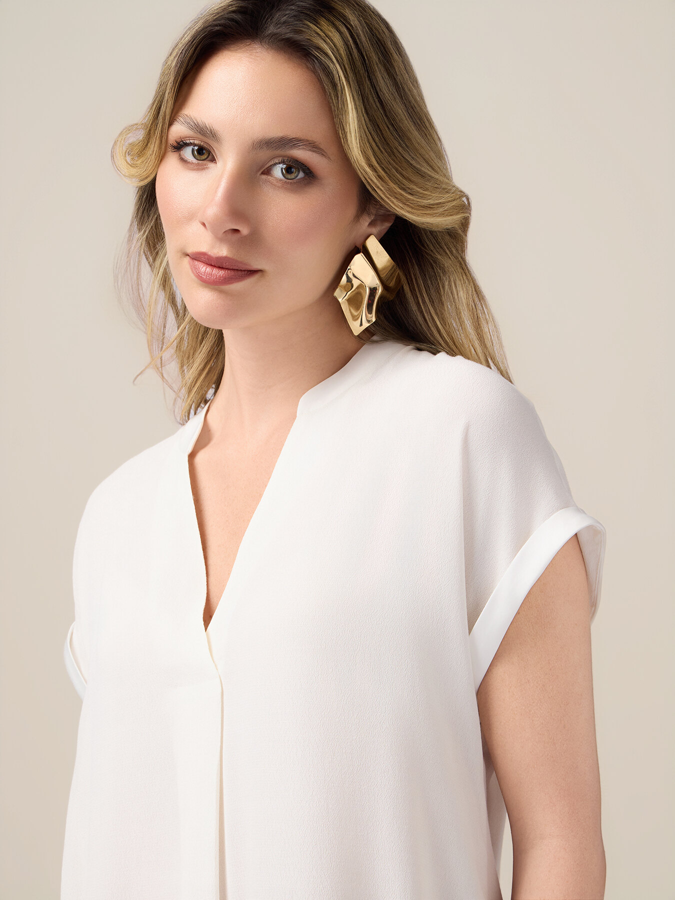 Viscose blouse with satin trim image number 1