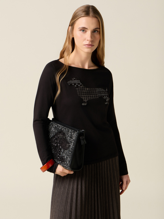 Long sleeve t-shirt with print and appliqu&eacute;s
